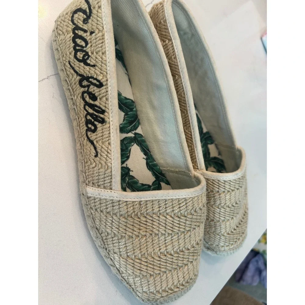 Gianni Bini Espadrille Flats Tan Ciao Bella‎ Woven Tropical Palm Leaf 8.5M